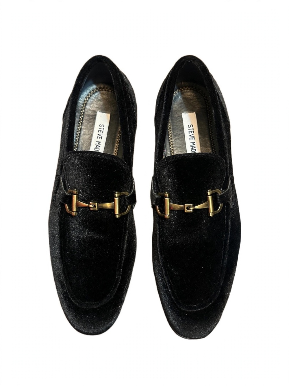 Steve Madden Black Velvet Loafers with Gold Horsebit
